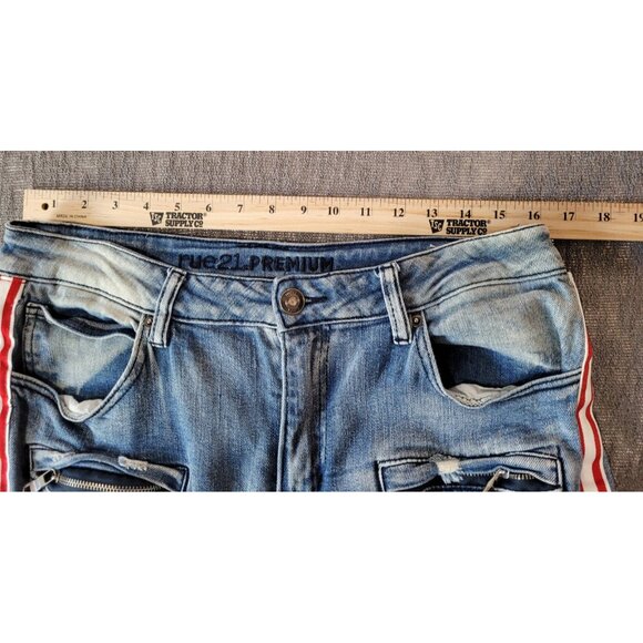 Rue 21 Premium Jeans Mens 32 x 33 Light Wash Destroyed Skinny Supreme Flex - Picture 6 of 13